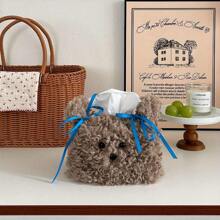 Cute Plush Puppy Tissue Box Holder - Soft Decorative Napkin Dispenser For Bathroom And Living Room - Yellow/White/Brown