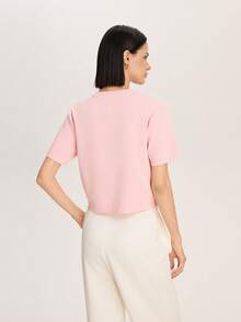 Short Sleeve Minimalist Fashion Knitted Cardigan - Pink - View 2