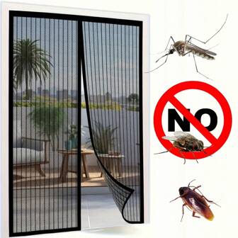 1set Magnetic Anti-Mosquito Soft Yarn Door Screen Curtain, Anti-Mosquito Net Fly Insect Screen Mesh Easy Installation, Self-Adhesive Soft Door Curtain With Encrypted Embroidery For All Seasons