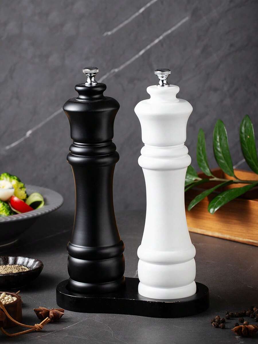 1 pieza/2 piezas/3 piezas Molino de pimienta y salero de madera manual estilo Teppanyaki con soporte