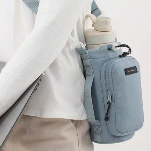 1pc Outdoor Travel Portable Diagonal Cross-Body Water Bottle Bag, Insulated Cup/Bottle Holder With Storage For Phone, Keys, Convenient Shoulder Bag