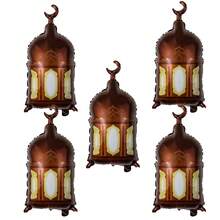 5 sztuk Eid Mubarak Zestaw Balonów Foliowych Aluminiowych - Kształt Księżyca I Latarni Morskiej, Odpowiedni Do Dekoracji Islamskiego Nowego Roku Eid Al-Adha