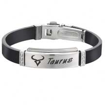 1pc Fashion Stainless Steel 12 Zodiac Signs Leather Bracelet, Suitable For Men'S Daily Wear