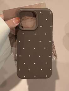 GUCADI 1pc Minimalist Style Dopamine Print Polka Dot Soft Phone Case, Compatible With Apple 16/15/14/13/12/11 Series Waterproof Shockproof Anti-Fall Scratch Resistant - Brown - View 4