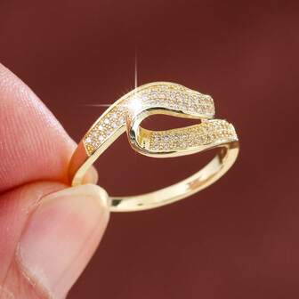 1pc Fashionable Ribbon-Shaped Natural Fluffy Design Cubic Zirconia Inlaid Women Ring