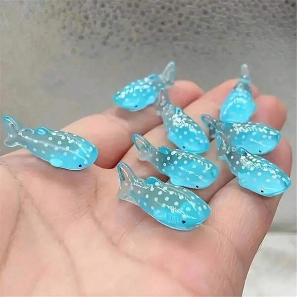 10/20pcs Mini Resin Shark Figurines, Small Spotted Art Shark Sculptures Decor Ornaments, Suitable For Aquarium And Miniature Landscape Decoration, Home Decor, Blue With Polka Dot Design, Easter Gifts