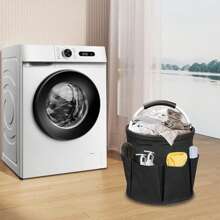 1 个带手柄的可折叠储物篮，容量 17 升，多口袋清洁盒，可清洗和折叠的清洁盒，用于清洁用品、毛巾，非常适合园艺、野餐、海滩、农贸市场、家庭和浴室存储