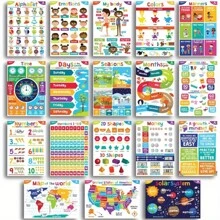 18pcs Frameless Educational Posters - ABC Alphabet, Emotions, Months, Days Of The Week, Numbers 1-10, Money, 3D Shapes, Time Clock, Solar System - 8x10 Inch Colorful Classroom Decor, Homeschool & Distance Learning Supplies, Educational Decor | Colorful Posters | Frameless Design, Classroom Posters