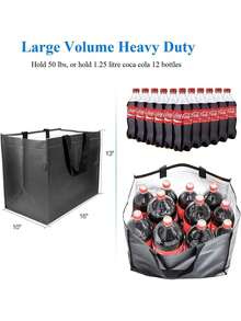 Large Reusable Grocery Bags 10 Pack Heavy Duty, Reinforced Handles With X Stitching Hold 50 Lbs, Durable Shopping Tote Bags Foldable, Washable &-Friendly, 2 Years Warranty, 3 Colors - Black - View 3