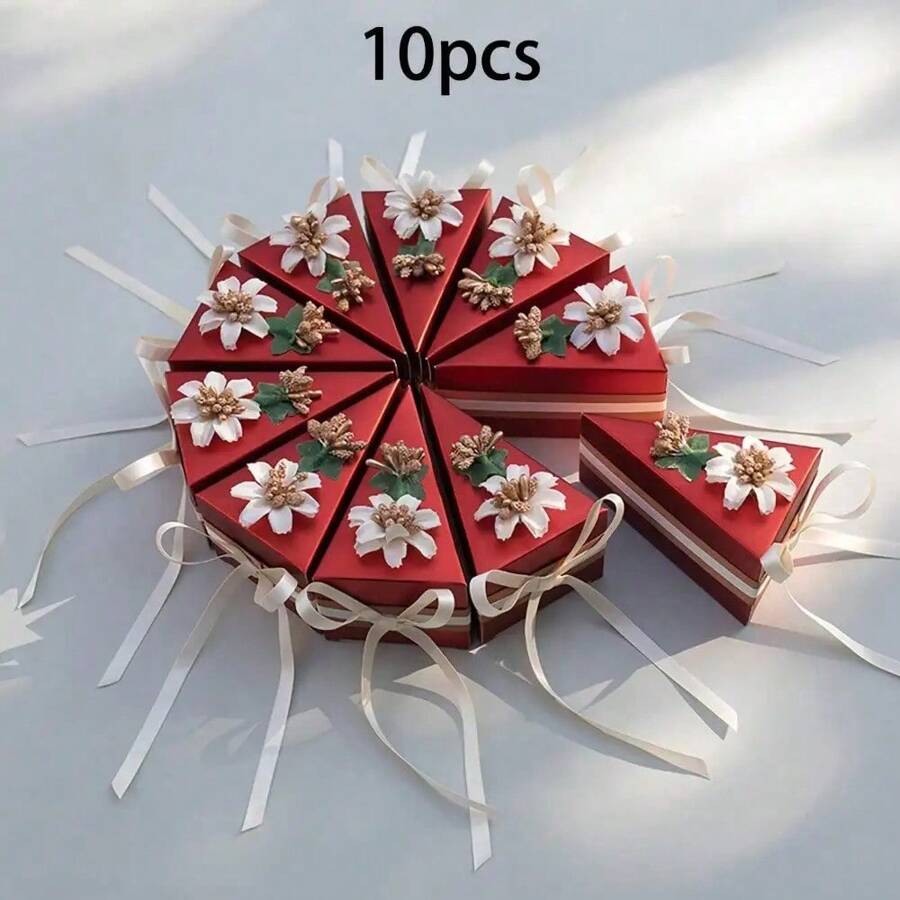 Soporte triangular para tartas, cajas para caramelos con lazo de flor, suministros de decoración para fiestas de cumpleaños y bodas, bolsas y cajas de embalaje para caramelos de boda