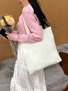 10pcs/Set Cute & Fashionable Reusable Canvas Tote Bags, Handbag, Shoulder Bag, Shopping Bag, Large Capacity, Foldable, Handmade, Beige Canvas Bag, Tote Bag, Shoulder Bag