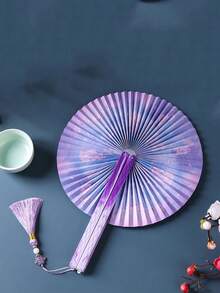 中国风折纸扇古风随身流苏女圆扇汉服旗袍古典团扇女扇 - 彩色 - 查看 15