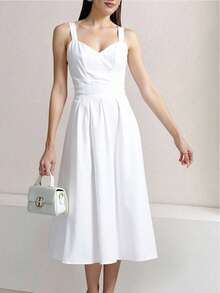 Vestido Midi para Mujer con Tirantes Anchos y Escote Corazón | Diseño Elegante de Corte Ajustado en la Parte Superior y Falda con Caída Suave | Ideal para Eventos Especiales, Reuniones, Fiestas o Uso Diario con Estilo | Prenda Femenina de Silueta Clásica que Realza la Figura con Sutileza | Tela Cómoda y Ligera que Brinda Libertad de Movimiento y Frescura | Perfecto para Combinaciones con Tacones, Sandalias o Accesorios Sofisticados | Vestido Atemporal para Mujeres que Buscan Un Look Refinado, Romántico y Versátil | Opción Ideal para Temporadas de Primavera, Verano u Ocasiones Formales - Blanco - Ver 3