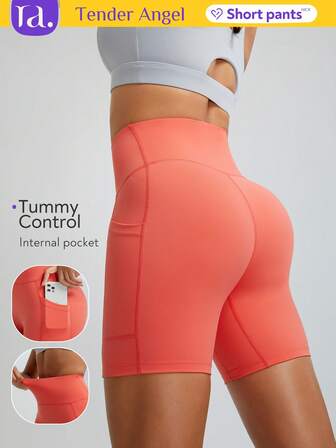  Tender Angel Damshorts med hög midja och tight passform, Lätta för sommarens utomhussporter, fitness, löpning, cykling, med fickor