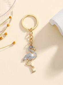 1pc Fashionable Rhinestone Flamingo Keychain, Cute And Minimalist Style, Suitable For Women Keyring, Bag Or Wallet Decor - White - View 4