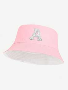1pc Women's Fashionable 26 Pearl Letter Bucket Hat, Versatile Outdoor Sun Hat, Suitable For Spring & Summer Daily Wear, Outdoor Camping, Hiking, Street Style Matching, Great Gift - Pink - View 4