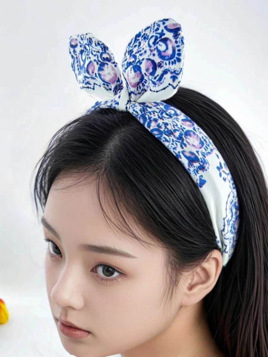 1pc Women's Printed Pattern Rabbit Ear High Crown Vintage Simple Hairband Headbands Hair Hoop - Multicolor - View 1
