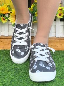Zapatillas deportivas casuales con cordones y punta redonda cómodas, con estampados de rosa, estrella y calavera, aptas para todas las estaciones