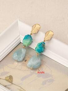 1 Pair Vintage Bohemian Style Elegant Resin Asymmetrical Texture Oval Earrings, Versatile