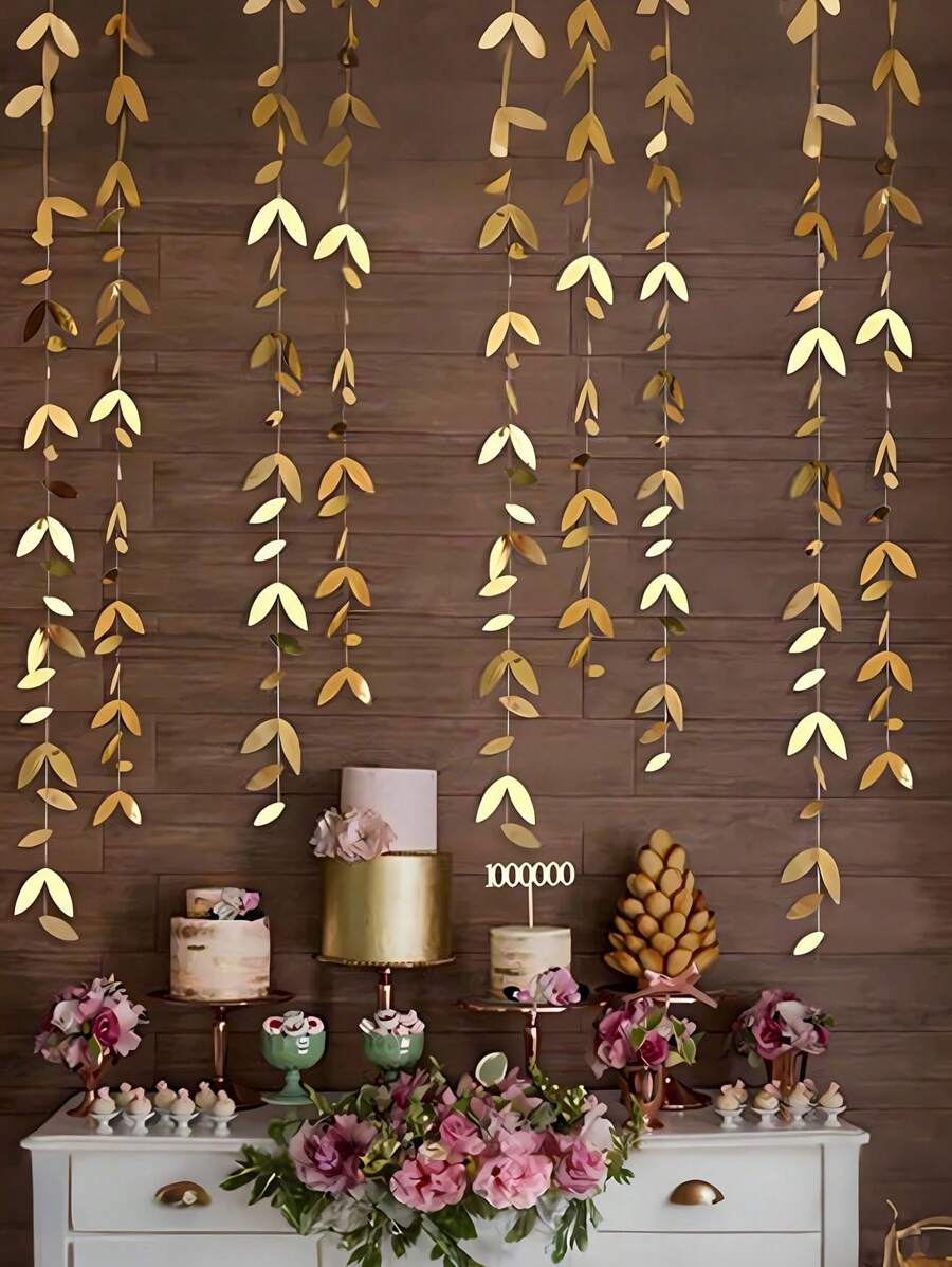 6.56ft/200cmGold Party Decoration Leaf Garland Hanging Paper Gold Leaf Flutter Banner Wedding Engagement Bridal Shower Birthday Shower Spring Summer Christmas Natural Tea Party Decoration Supplies
