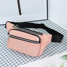 Minimalist Black Waist Bag With Zipper Closure - Black - View 8