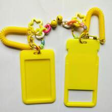 1pc Plain Color Card Holder, Macaron Colored Sliding Cover Plastic Material, Creative Hollow Five-Pointed Star Keychain Card Holder For School/Campus Card, Credit Card, ID Card, Bus Card, Gift For Friends, Suitable For Students,School Supplies,Back To School