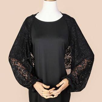 1pc Black Lace Spaghetti Strap Cardigan, Casual Sunscreen Shawl For Driving/Air Conditioned Room