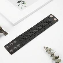 1pc Vintage Braided Wide Leather Adjustable Bracelet, Suitable For Men's Daily Wear