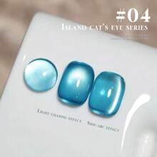 15ml Esmalte para Unhas com Efeito Olho de Gato da Série Ilha, Novo Estilo Quente da Primavera e Verão de 2025, entre Celebridades da Internet, Branco, Esmalte Azul-Mar com Efeito Brilhoso de Contas