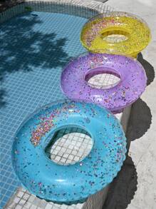 1pc Glitter Flower Inflatable Swimming Ring/Pool Float, Blue/Purple/Yellow, For Water Play And Pool Party