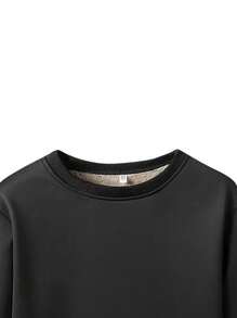 Męska zimowa bluza z długim rękawem i nadrukiem w jednolitym kolorze, w swobodnym stylu Sherpa, podszyta ciepłym materiałem, z nadrukiem i spodniami