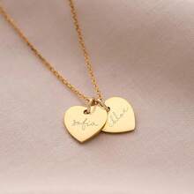 Personalised Double Heart Name Necklace, Couples Gift For Her, Anniversary Gift, Mother's Day Gift, Engraved Pendant, Initial Nameplate Jewelry - Multicolor - View 8