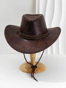 1pc Vintage Western Cowboy Style Hat, Made Of Soft PU Cord, Suitable For Halloween, Daily Wear, Travel, Holiday Celebration, Sun Protection, Outdoor