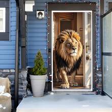1 pieza (35*70 pulgadas/90*180cm), Material de poliéster, Cenefa para el marco de la puerta, Cortina de puerta 2D, Diseño de león majestuoso, Material de poliéster, Decoración colgante multiusos, Sin necesidad de energía, Se ajusta a la mayoría de las puertas, Decoración de fiesta de temporada