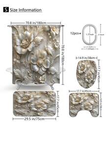 1pc/4pcs Premium 3D Embossed Floral Bathroom Curtain & Mat Set, Modern Minimalist Shower Curtain 70.8x70.8in With 12 Hooks, Non-Slip Bath Mat, U-Shaped Toilet Lid Cover, Bathroom Decor, Bath Accessories, Home Furnishing Christmas Decor