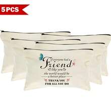 5/10pcs Floral Pattern Gratitude Themed Printed Canvas Gift Bags Set, Friendship Themed Cosmetic Bag Set, Text Expressing Love Zipper Bags For Jewelry And Hair Accessories, Gift Bags For Wedding Party, Cosmetic Bag, Toiletry Bag, Medicine Bag, Snack Bag, Travel Accessories, Multi-Purpose Bag, Stationery Bag, Thank You Gift, Party Favor, Bridesmaid Gift, Gifts For Family, Friends, Classmates, Graduation Gift, Travel Gift - Beige - View 20