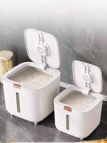 1pc Premium Luxury Rice Storage Container, High Capacity With Lid & Sealed Ring, Pressure Dispenser Design, Includes 160ml Measuring Cup & Anti-Insect Compartment, One-Touch Rice Dispensing, Ideal For Grains, Flour, Pet Food Storage In Kitchen