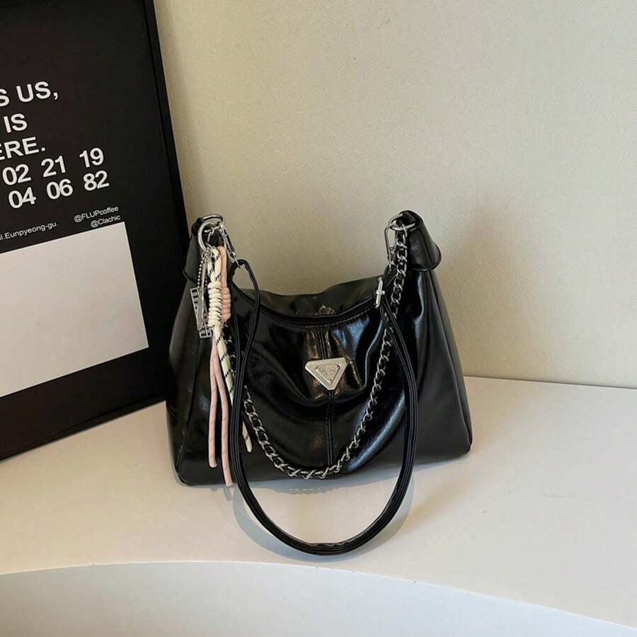 New Chain Underarm Tote Bag, Women's Versatile Commuter Minimalist Retro Crossbody Bag With Fine Craftsmanship, Fashionable Elements, And Spacious Capacity - Pink - View 1