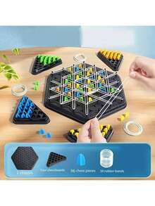 便携式三角象棋游戏 - 耐用的 ABS 棋盘，配有彩色橡皮筋，互动家庭和旅行策略游戏，圣诞节、新年和生日的理想礼物，棋盘套装 - 彩色 - 查看 6