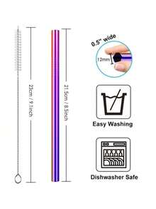 3/5/8 Stück Premium Metall Smoothie Strohhalme und Reinigungsbürste, 0,5 Zoll extra breite Edelstahl Trinkhalme für Milchshakes/Bubble Tea/Smoothies, Party Zubehör, spülmaschinenfest, Schulmaterial - Mehrfarbig - Übersicht 2