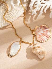 1Pc New Stainless Steel Starfish Necklace Women's Ocean Element Shell Dolphin Pendant Pearl Pearl Necklace