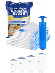 季节性衣服收纳，超大收纳袋，节省空间的袋子，12 件旅行服装真空收纳袋 - （1 大号 + 3 大号 + 3 中号 + 3 小号）带旅行泵真空密封袋，带双拉链密封和三重密封涡轮阀，可最大程度节省空间装饰秋季装饰节日装饰房间装饰家居装饰秋季装饰卧室装饰 - 手動幫浦款 - 查看 13