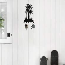 Black Metal Key Holder Rack, Suitable For Wall Mount, Coconut Tree Key Hooks With 5 Hooks, Tropical Style Key Rack For Front Door, Hallway, Entrance, Office Wall Decor