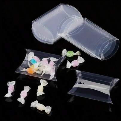 50/20/5件PVC透明枕形礼品盒，透明塑料立方体糖果盒，派对零食盒，独立巧克力炸弹包装盒，可爱透明塑料枕形礼品盒，适用于婚礼，派对，沐浴，糖果礼品，零食礼品盒，生日派对礼品盒，透明包装盒，派对礼物