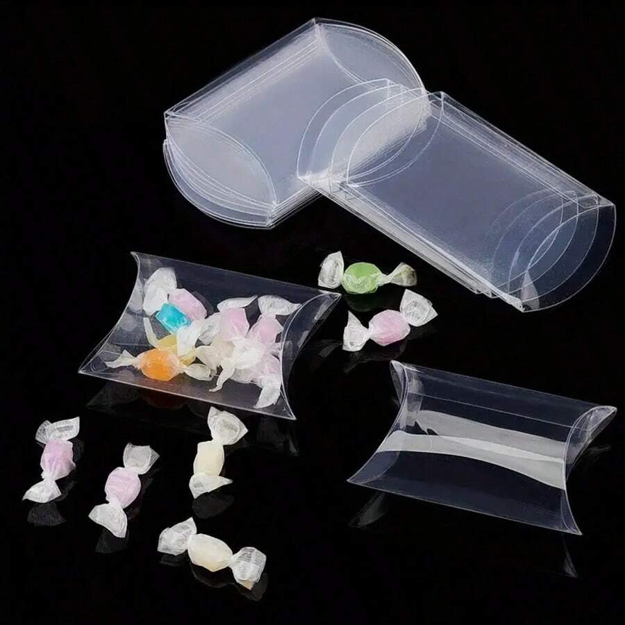 50/20/5件PVC透明枕形礼品盒，透明塑料立方体糖果盒，派对零食盒，独立巧克力炸弹包装盒，可爱透明塑料枕形礼品盒，适用于婚礼，派对，沐浴，糖果礼品，零食礼品盒，生日派对礼品盒，透明包装盒，派对礼物 - 彩色 - 查看 1