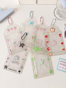 INS Transparent Four-Leaf Clover Short Card Holder With Glitter Fruit Cartoon Design, Student ID Card Pouch - Multicolor - View 5