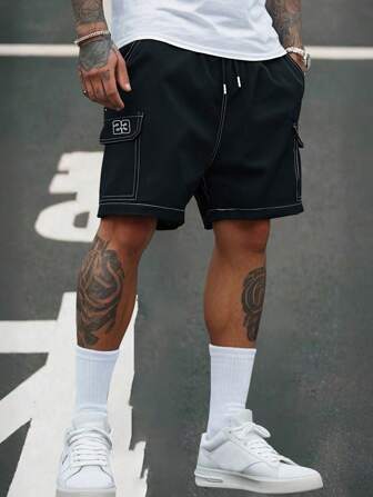 1 件男士拼色印花休闲短裤，户外健身跑步运动训练健身房宽松短裤，百搭日常通勤时尚街头嘻哈夏季沙滩度假短裤