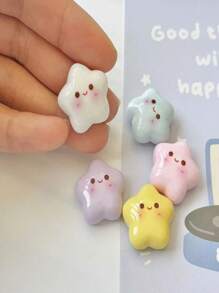 5pcs Cute Star-Shaped Magnetic Fridge Magnets- Pastel Colors With Smiling Faces, Plastic, Ideal For Home