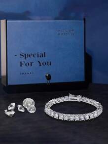 1 pieza Brazalete de Moissanita de imitación lujoso y simple, brazalete de tenis de circonita unisex estilo hip-hop, joyas de moda para uso diario, elegante para fiestas, opción de regalo perfecta