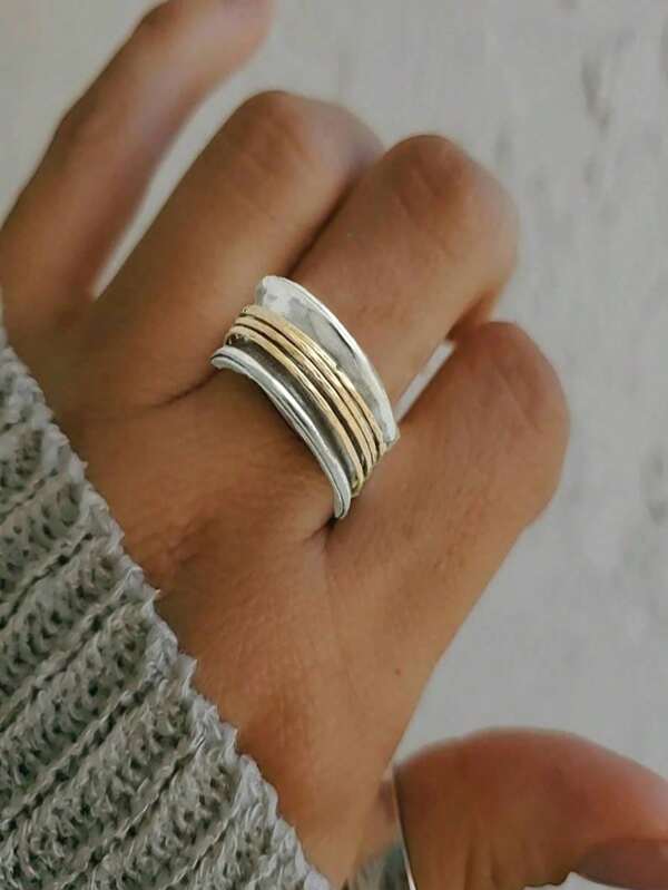 Fashionable European And American Heavy Industry Wide Face Simple Handmade Jewelry, Minimalist Design Sense, Copper Ring Personality , Fashionable And Versatile Jewelry